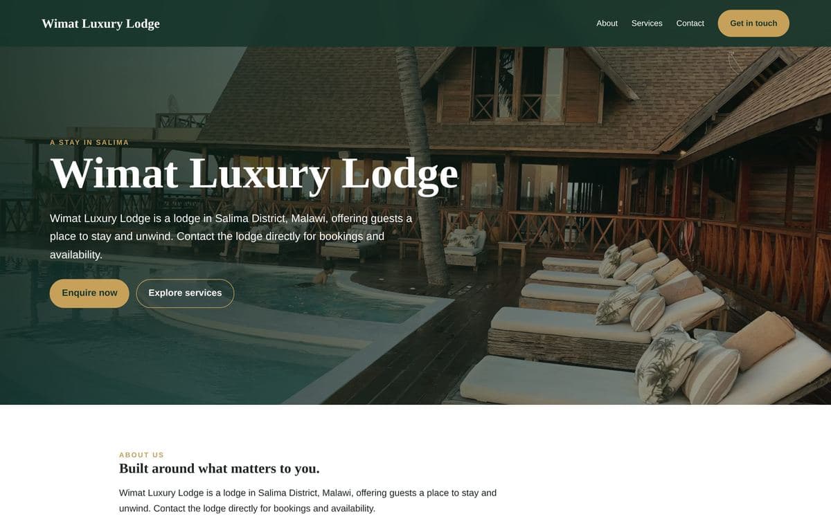 Wimat Luxury Lodge website